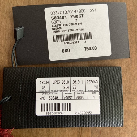 Saint Laurent Sleeveless Denim Shirt Burgundy M - Picture 5 of 5